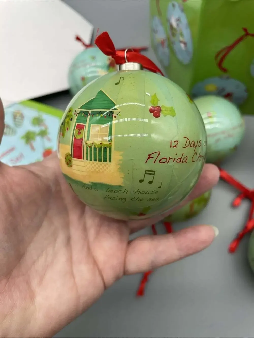 Bealls “12 Days Of FLORIDA Christmas” 14 Pc Ornament Set Paper W Polyfoam